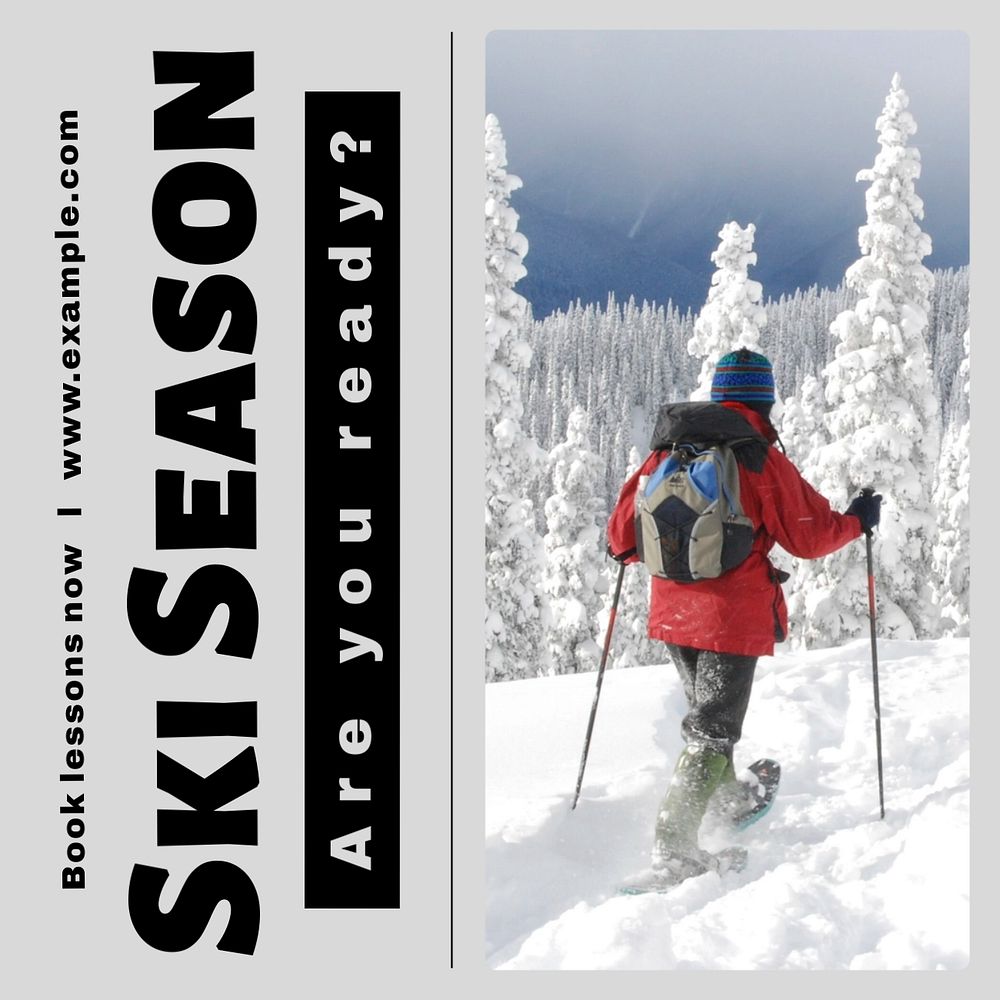 Ski lesson Instagram post template, editable text