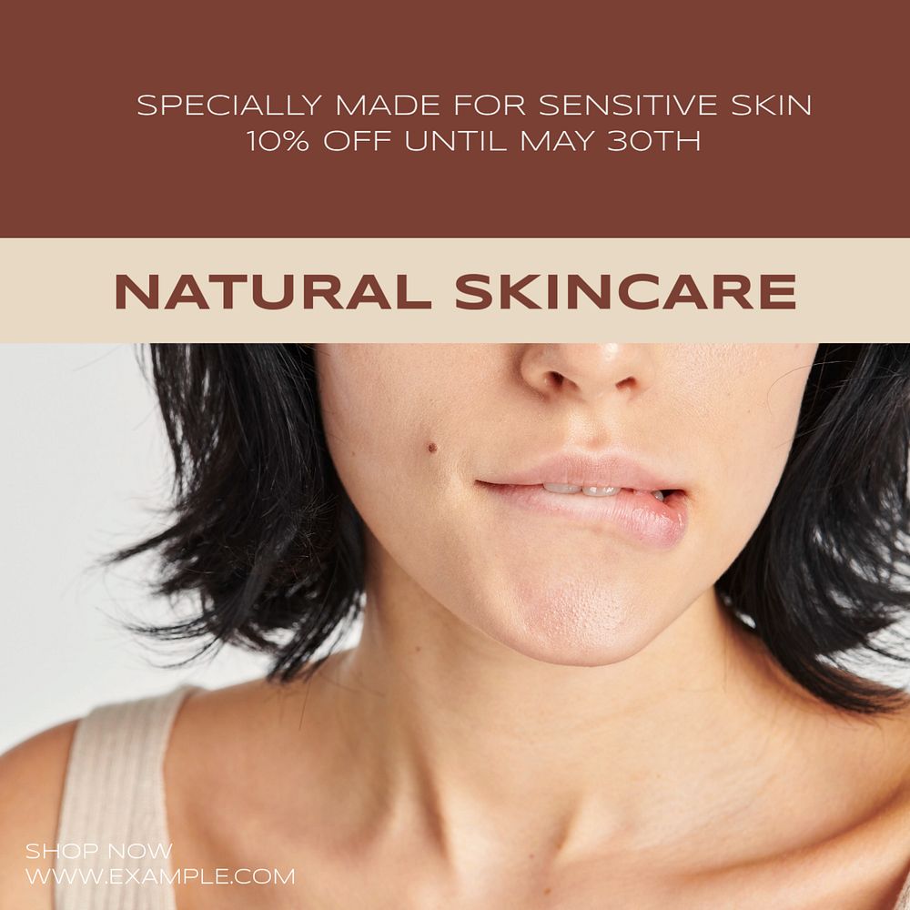 Natural skincare Instagram post template, editable text