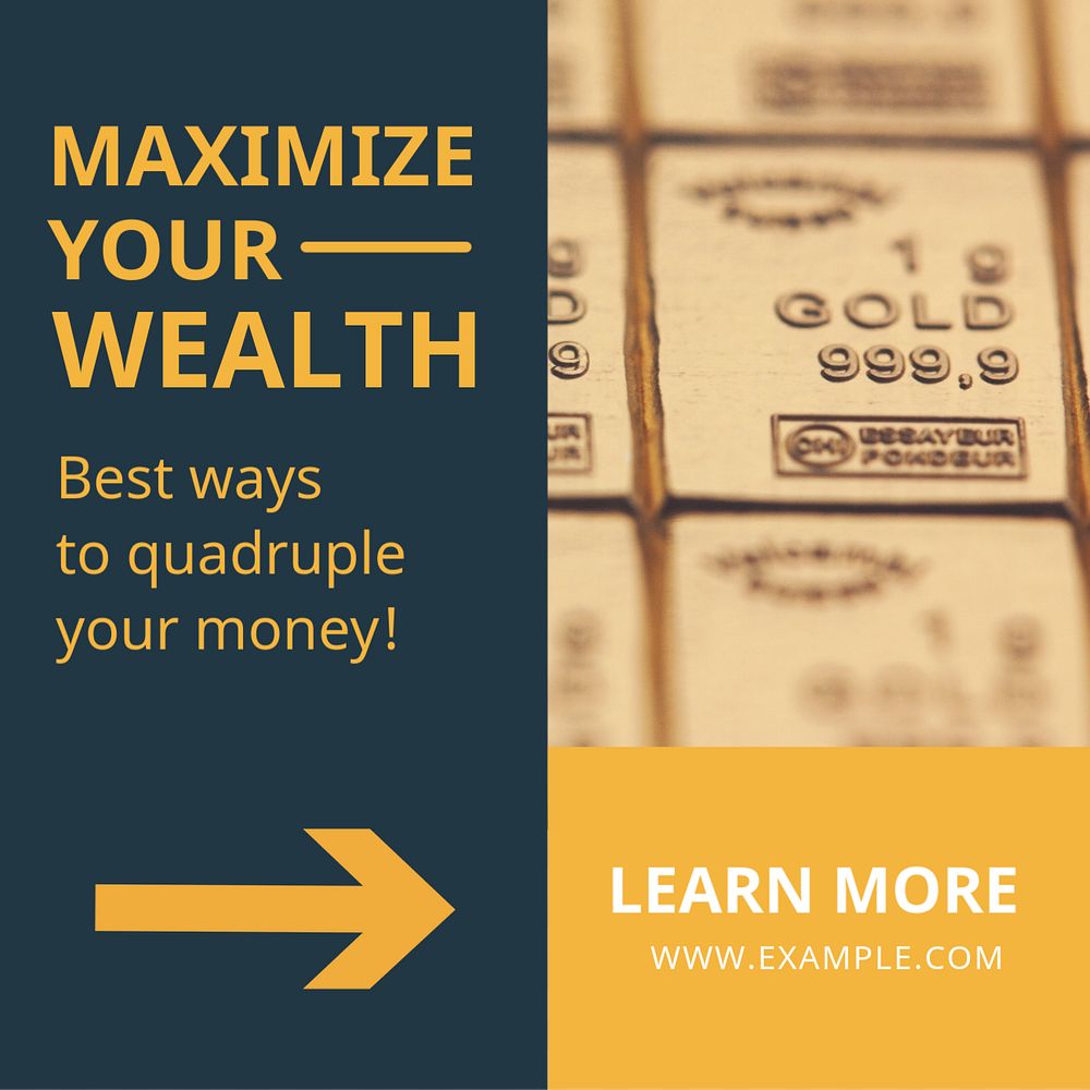 Maximize your wealth Instagram post template, editable text