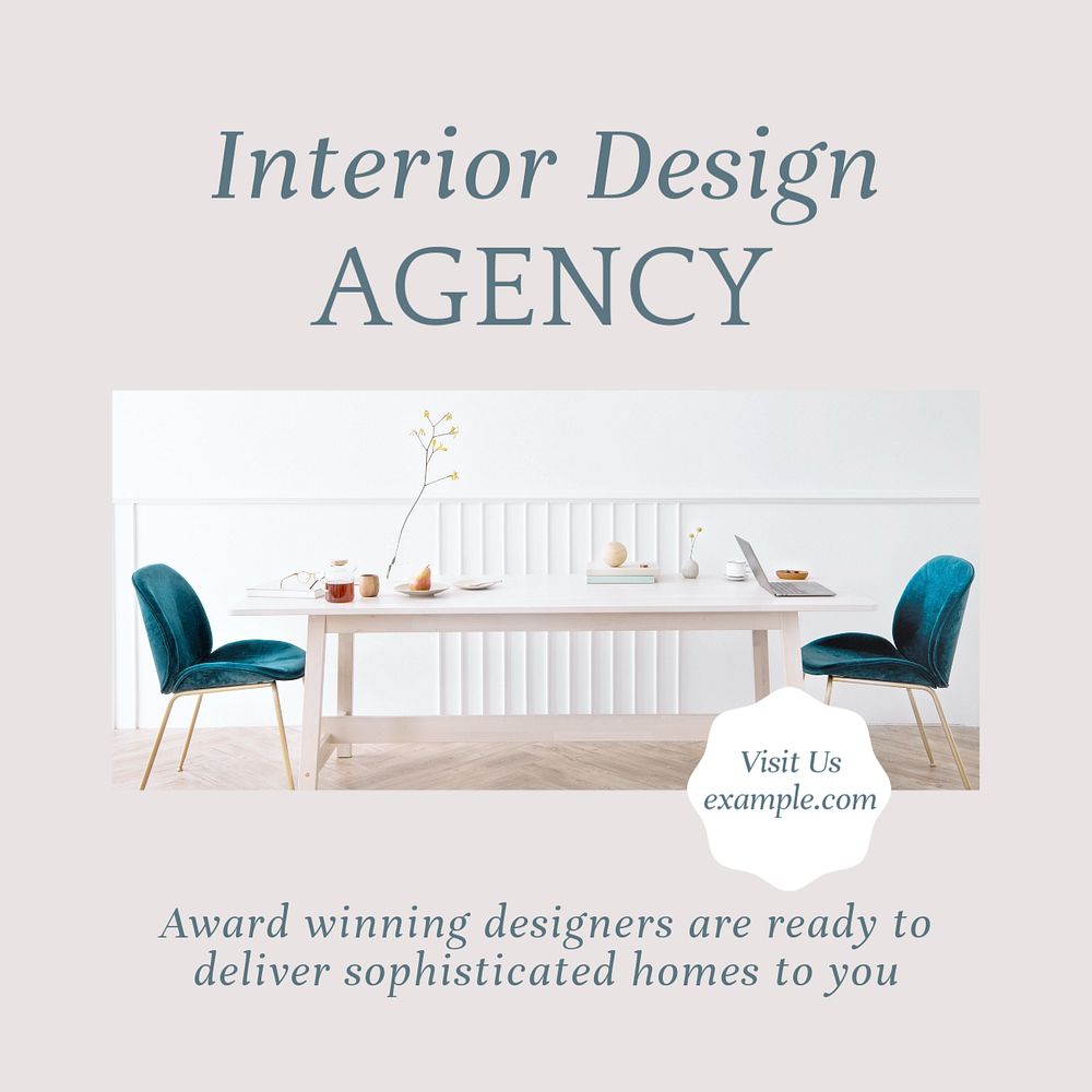 Interior design agency Instagram post template, editable text