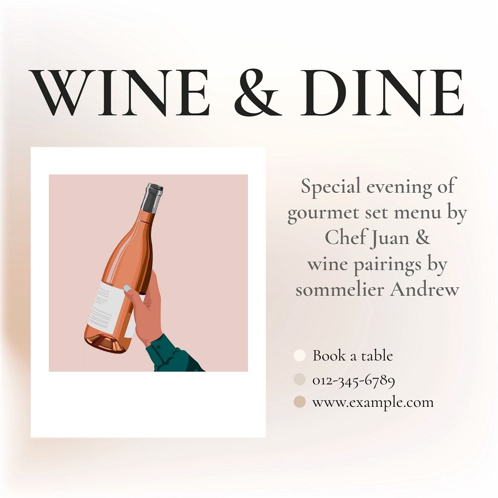 Wine & dine Instagram post template, editable text