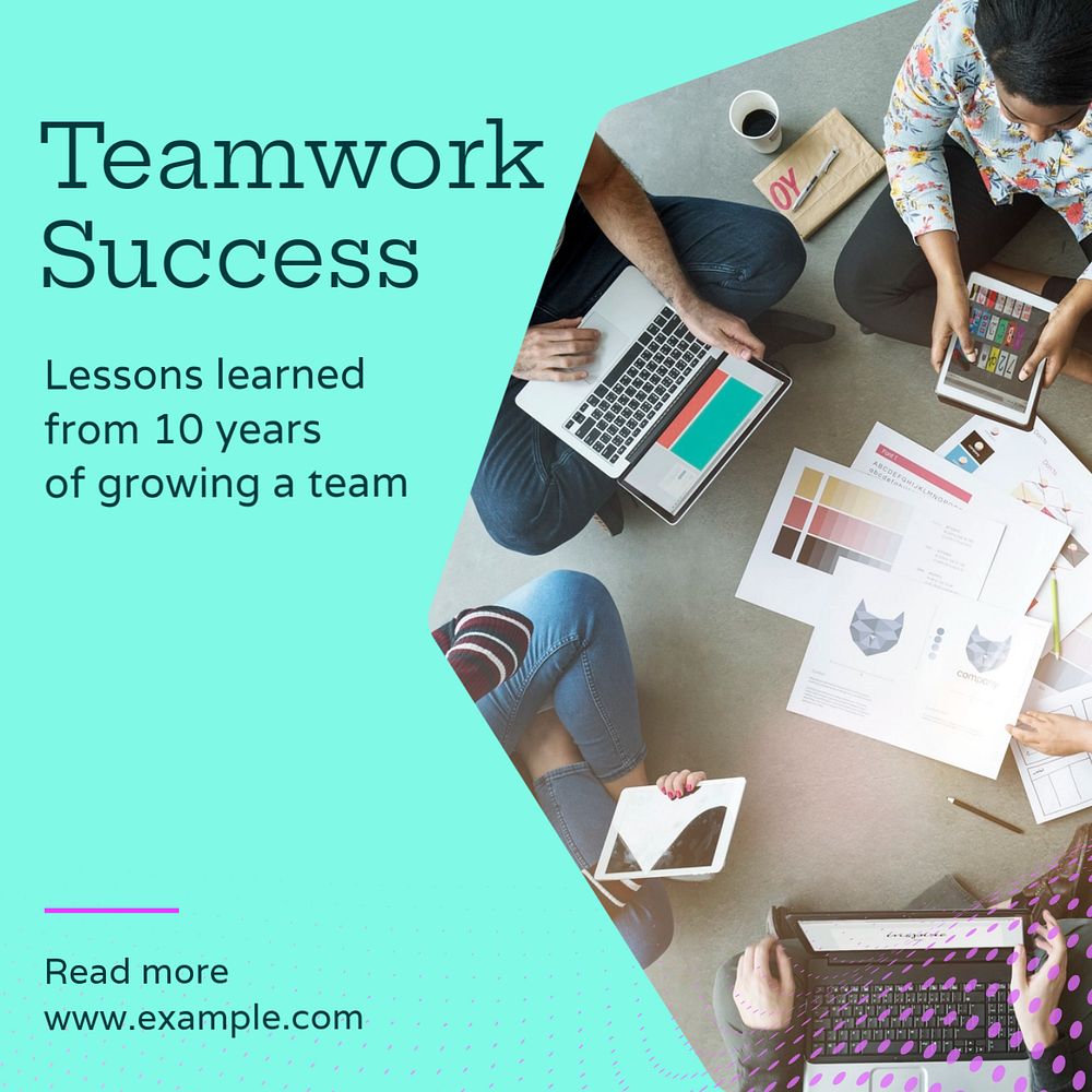 Teamwork success Instagram post template, editable text