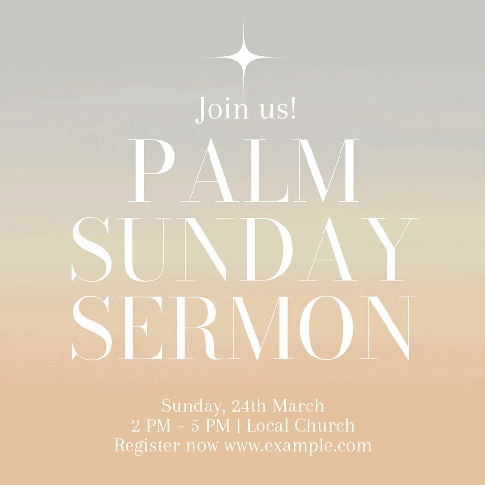 Palm Sunday sermon Instagram post template, editable text