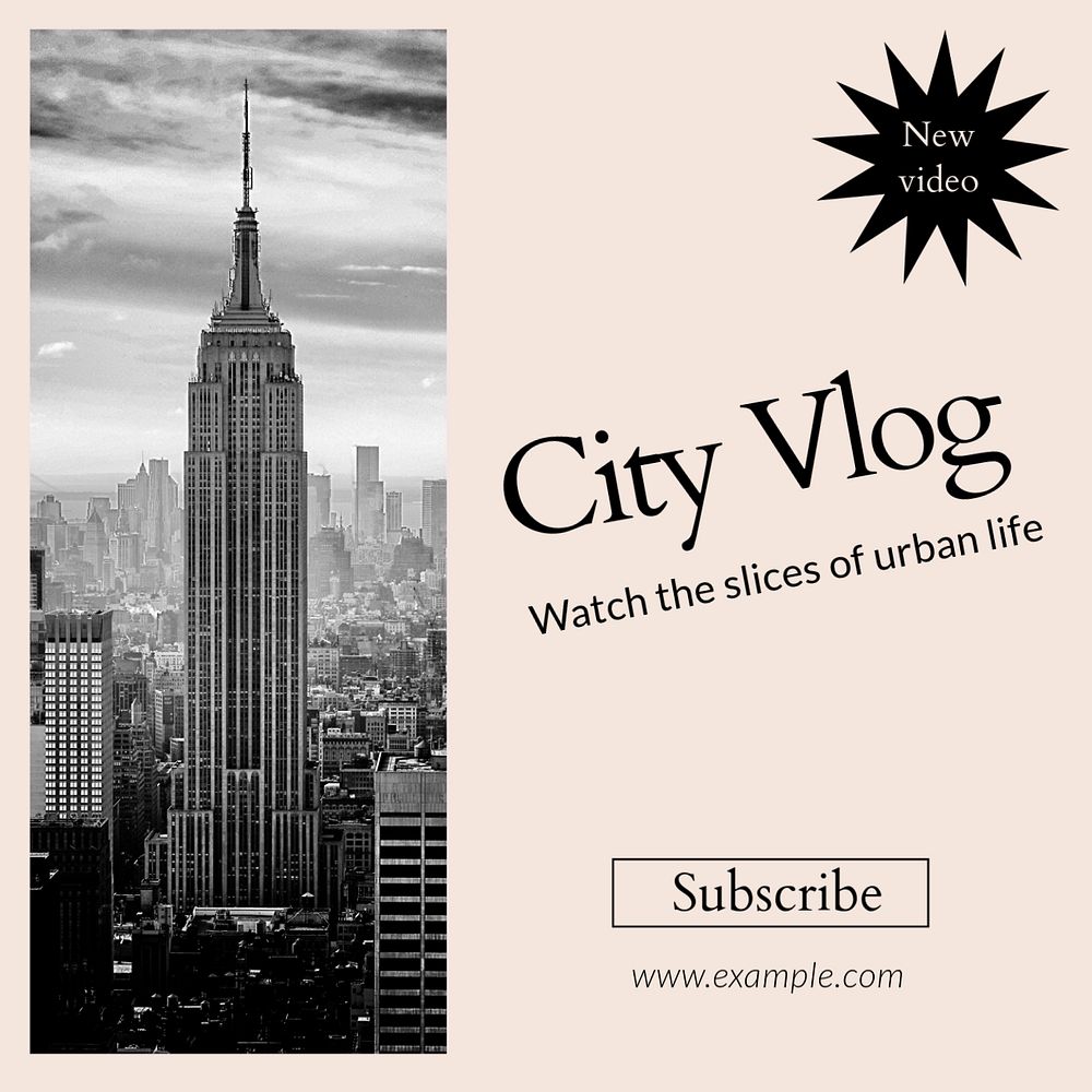 City vlog Instagram post template, editable text