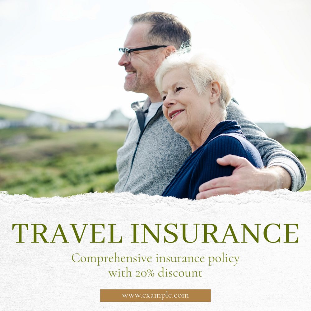 Travel insurance Instagram post template, editable text