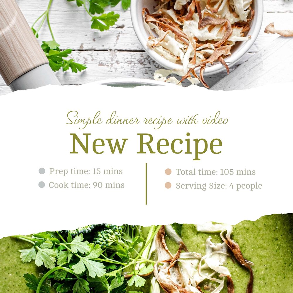 New recipe Instagram post template, editable text