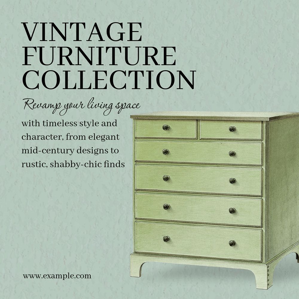 Vintage furniture collection Instagram post template, editable text