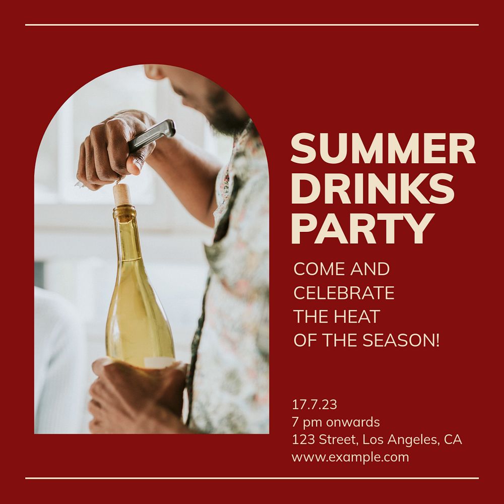 Summer drinks party Instagram post template, editable text