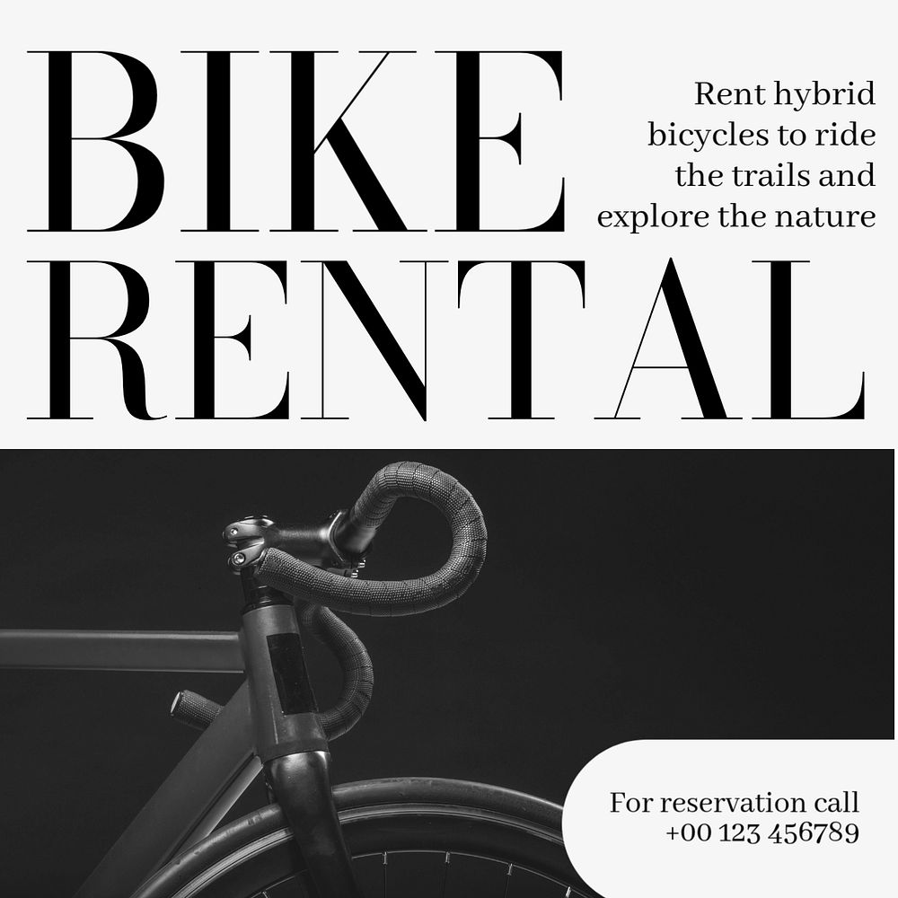 Bike rental Instagram post template, editable text