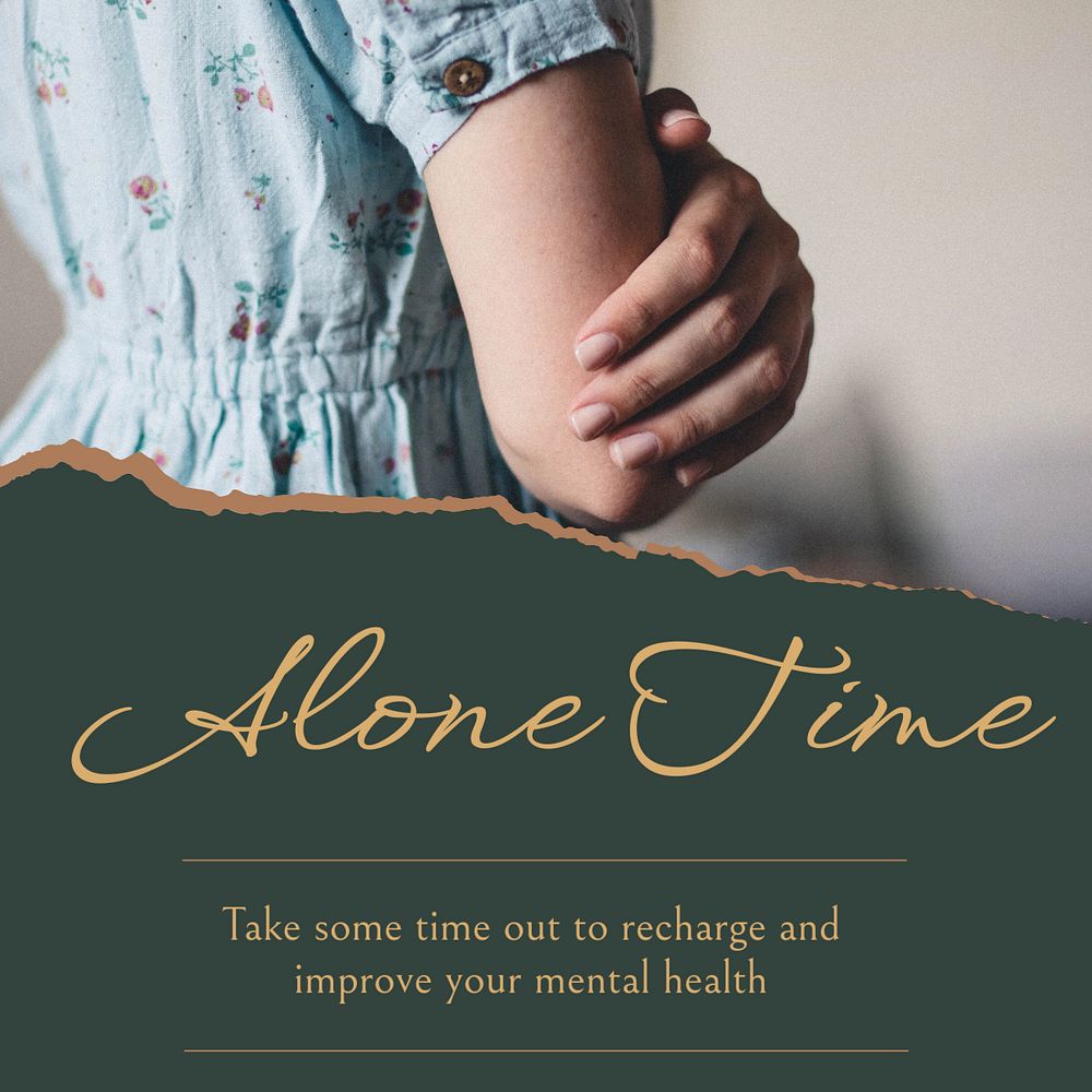 Alone time Instagram post template, editable text