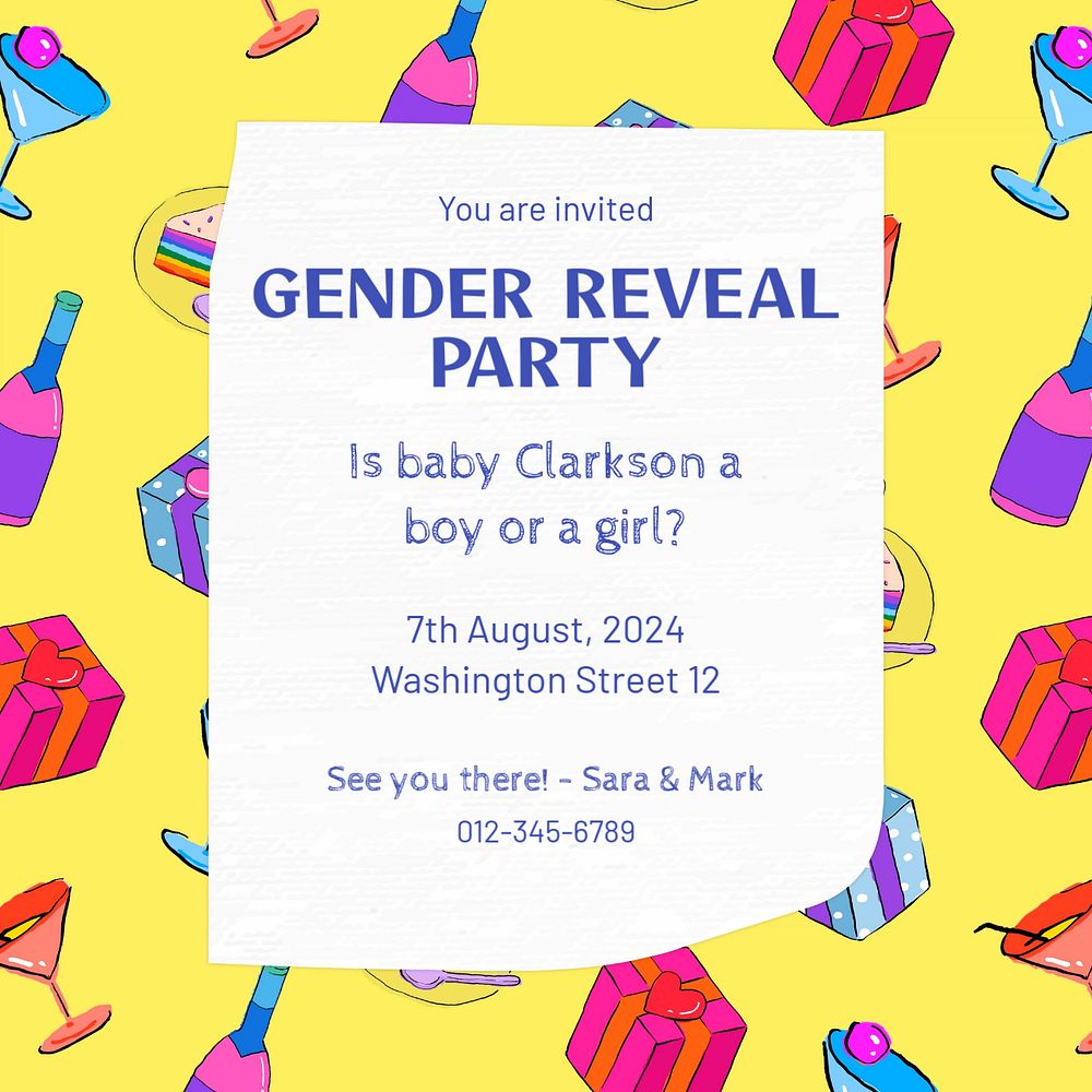 Gender reveal party Instagram post template, editable text