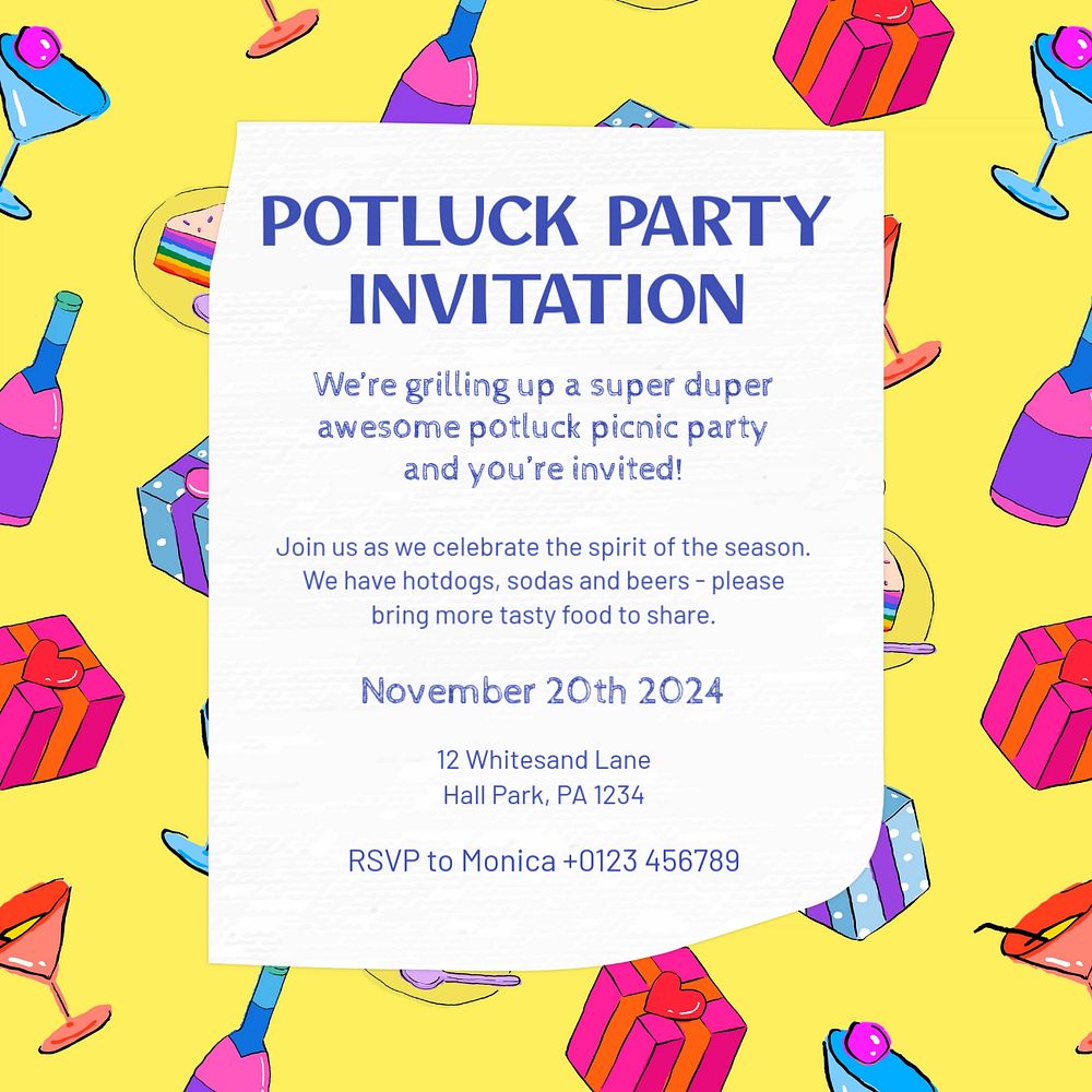 Potluck party Instagram post template, editable text