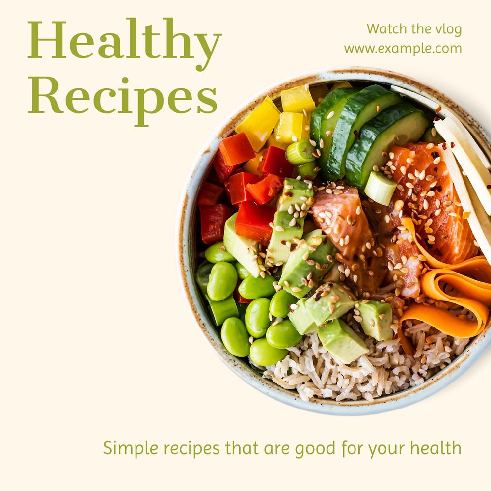 Healthy recipes Instagram post template, editable text