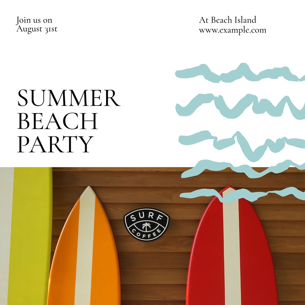 Beach party Instagram post template, editable text