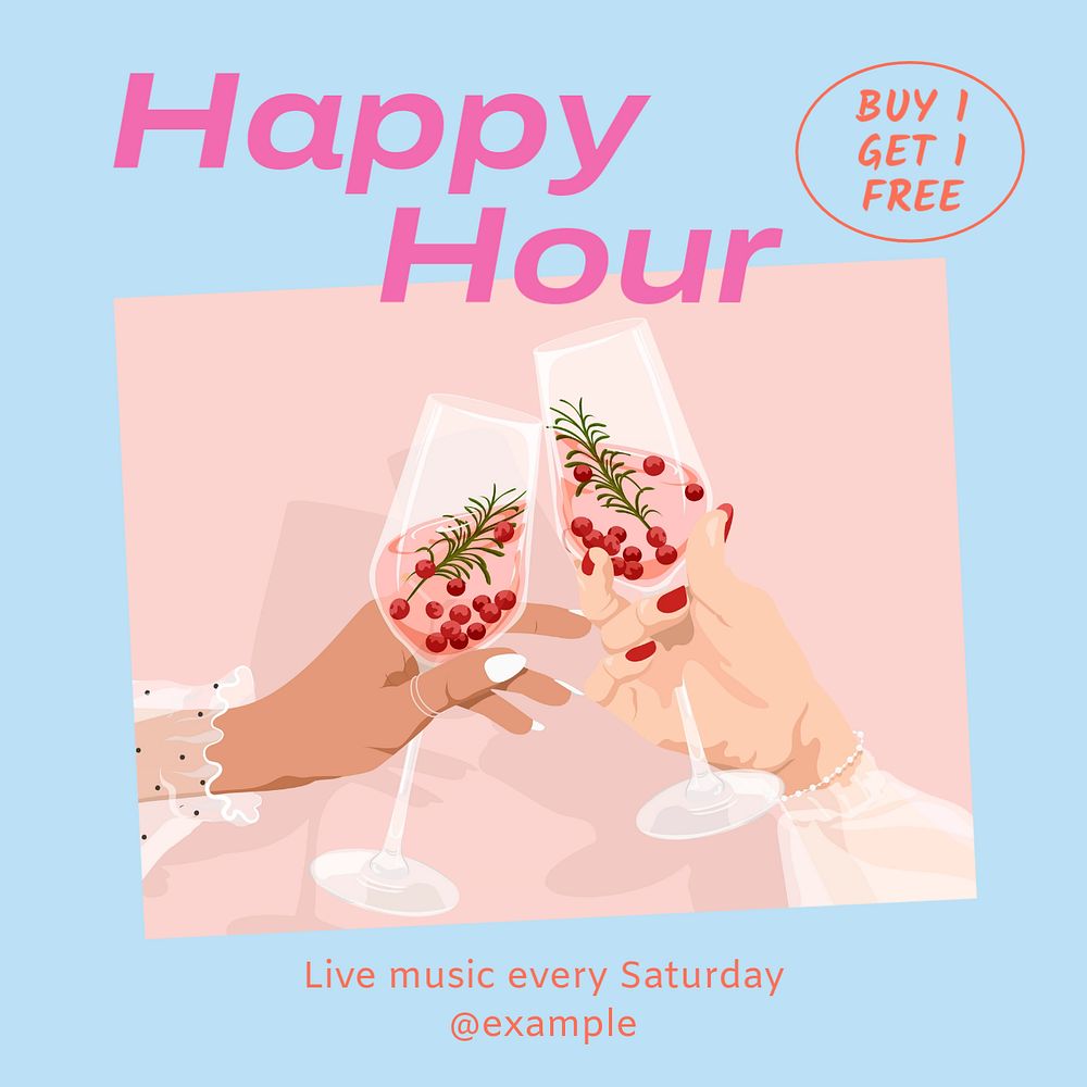 Happy hour Instagram post template, editable text