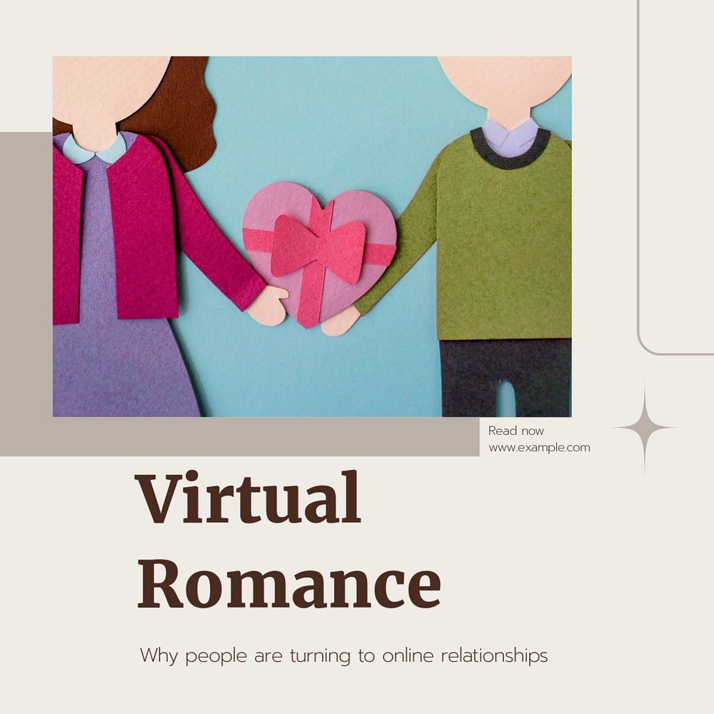 Virtual romance Instagram post template, editable text