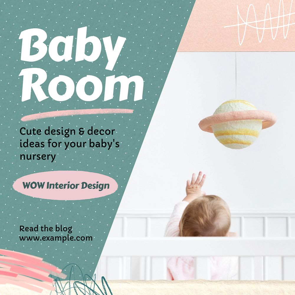 Baby room Instagram post template, editable text