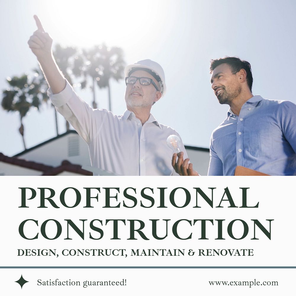 Professional construction Instagram post template, editable text