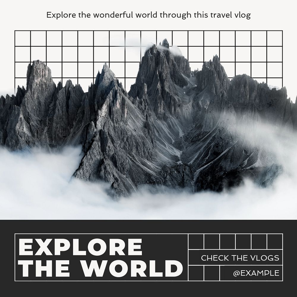 Travel vlog Instagram post template, editable text