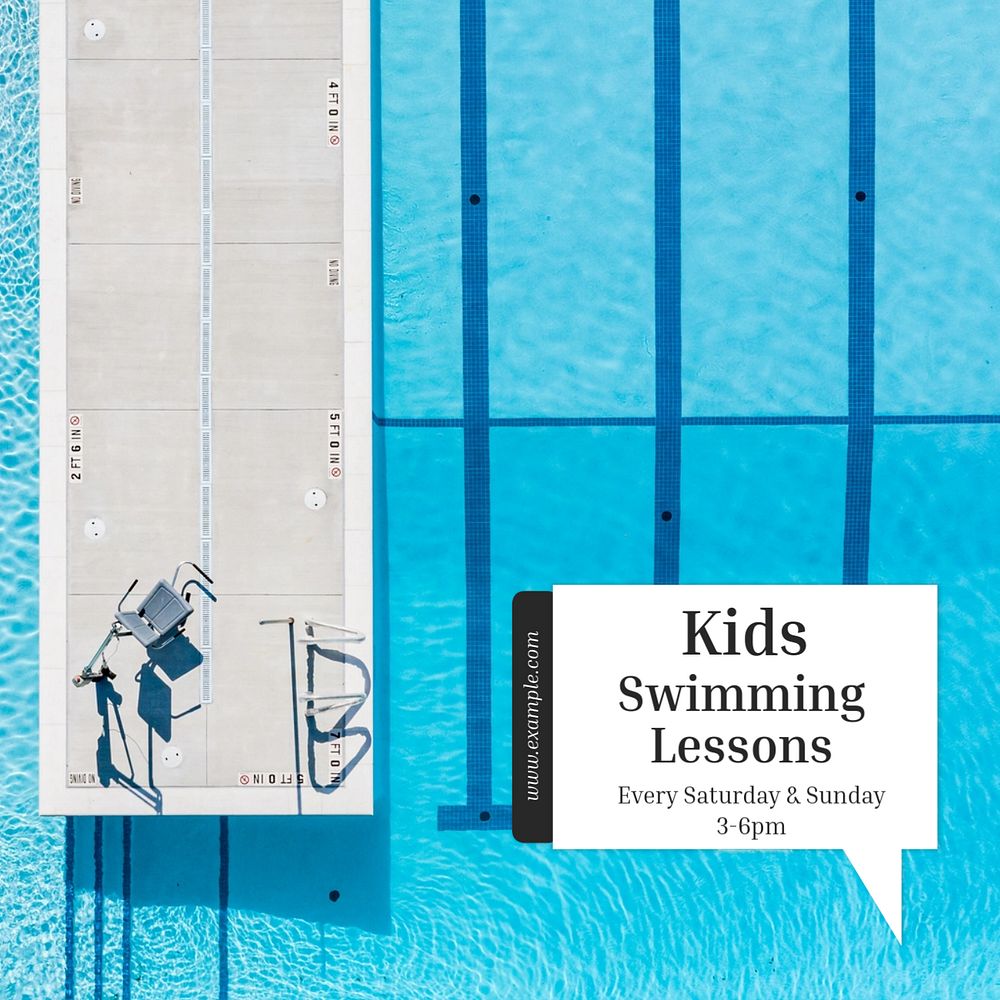 Kids swimming lessons Instagram post template, editable text