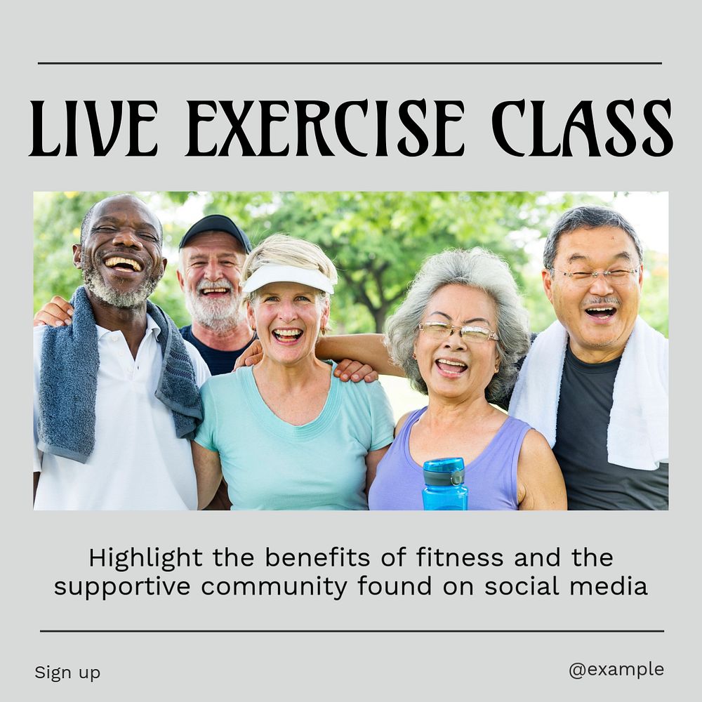 Live exercise class Instagram post template, editable text