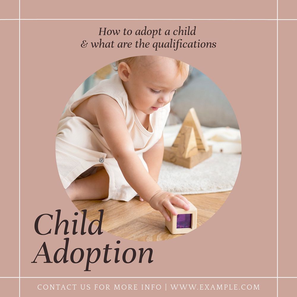 Child adoption Instagram post template, editable text