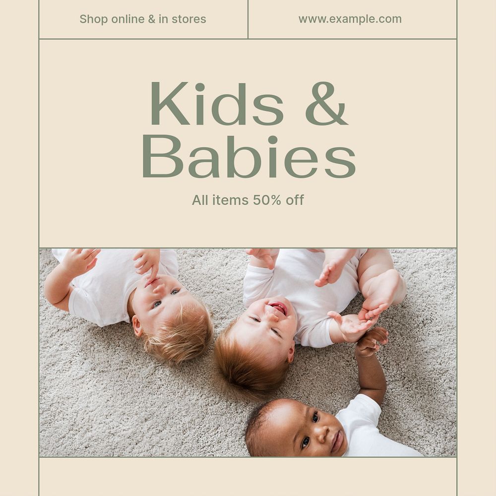 Sale, kid & baby Instagram post template, editable text