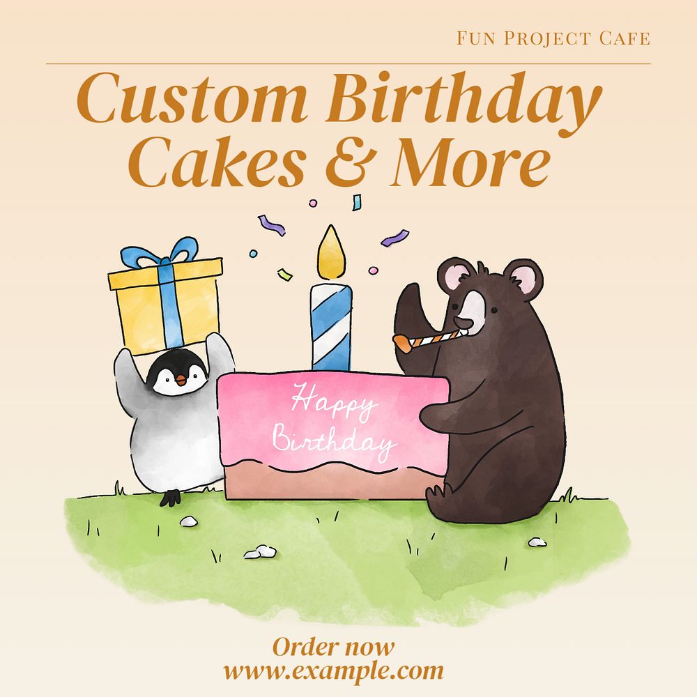 Birthday cakes Instagram post template, editable text