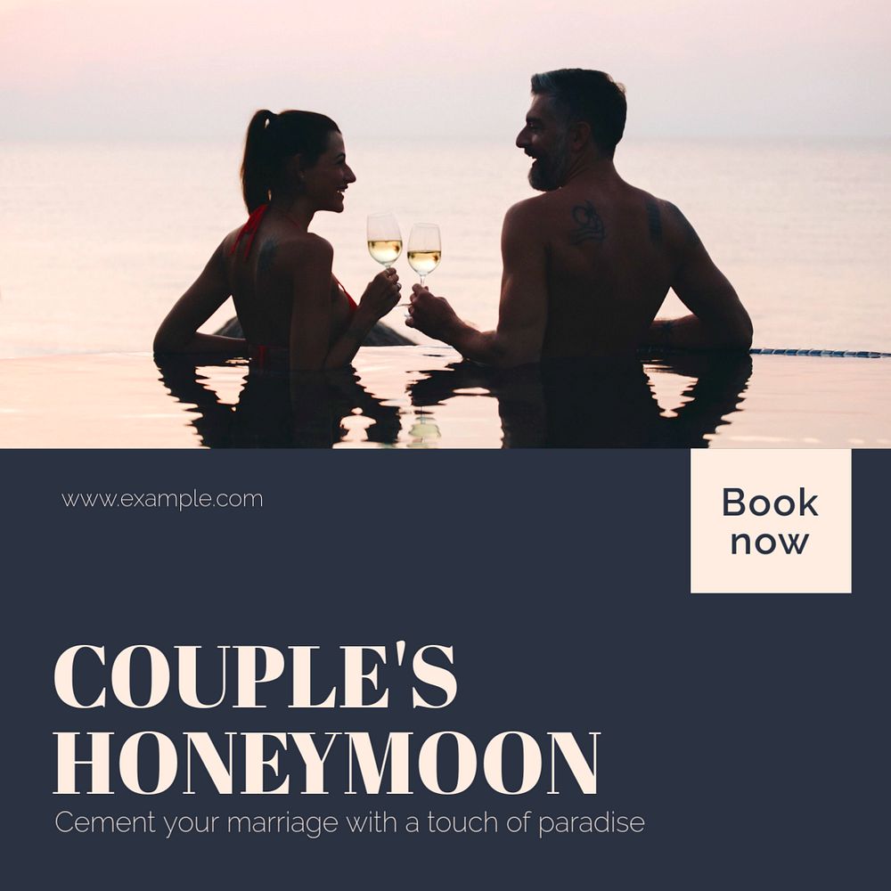 Couple's honeymoon Instagram post template, editable text