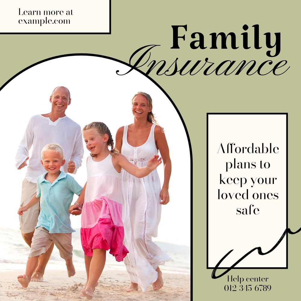 Family insurance Instagram post template, editable text