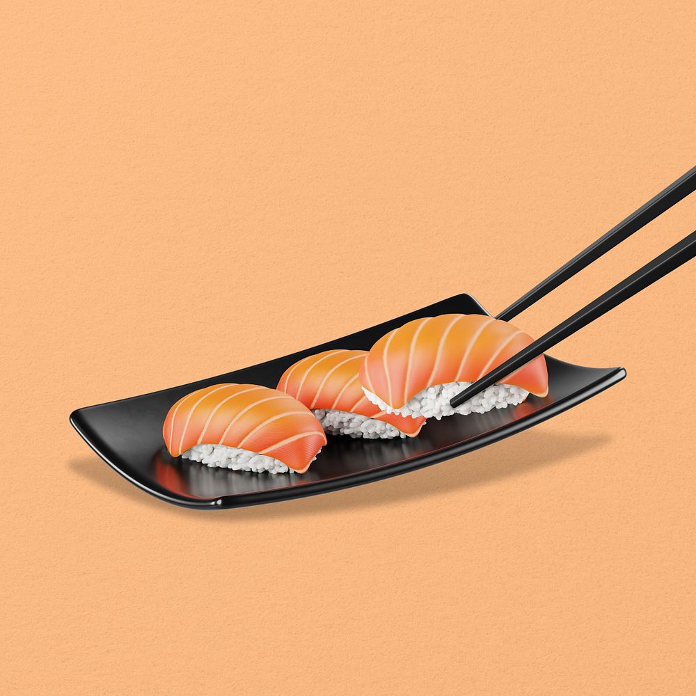 3D salmon sushi, element editable illustration