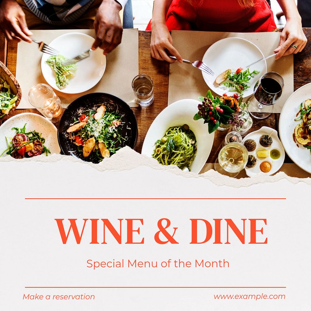 Wine & dine  Instagram post template, editable text