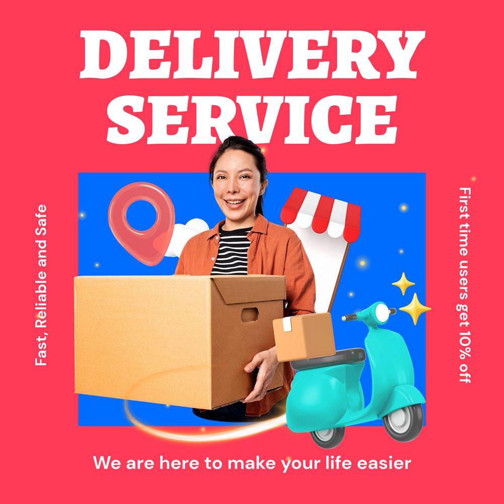 Delivery service  Instagram post template, editable text