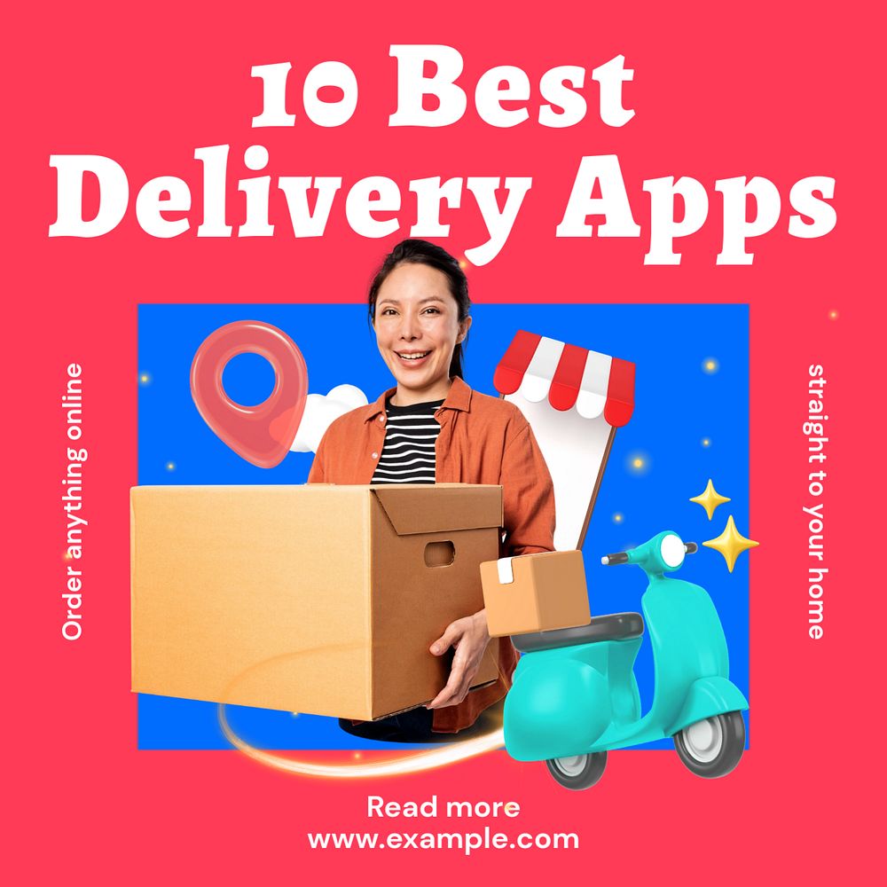 Best delivery apps  Instagram post template, editable text