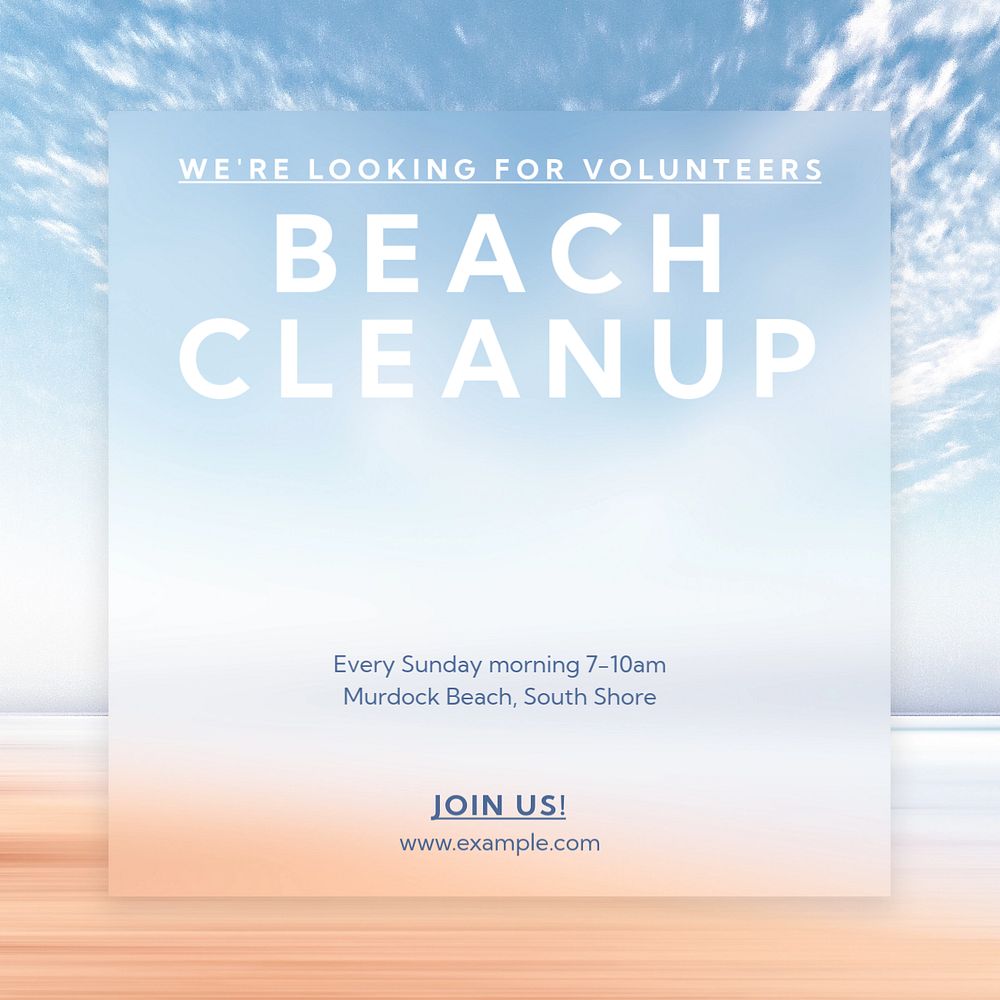 Beach cleanup Instagram post template, editable text