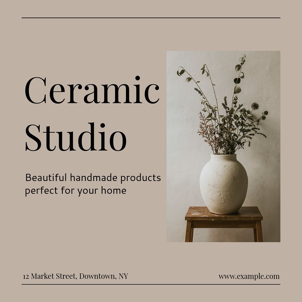 Ceramic studio  Instagram post template, editable text