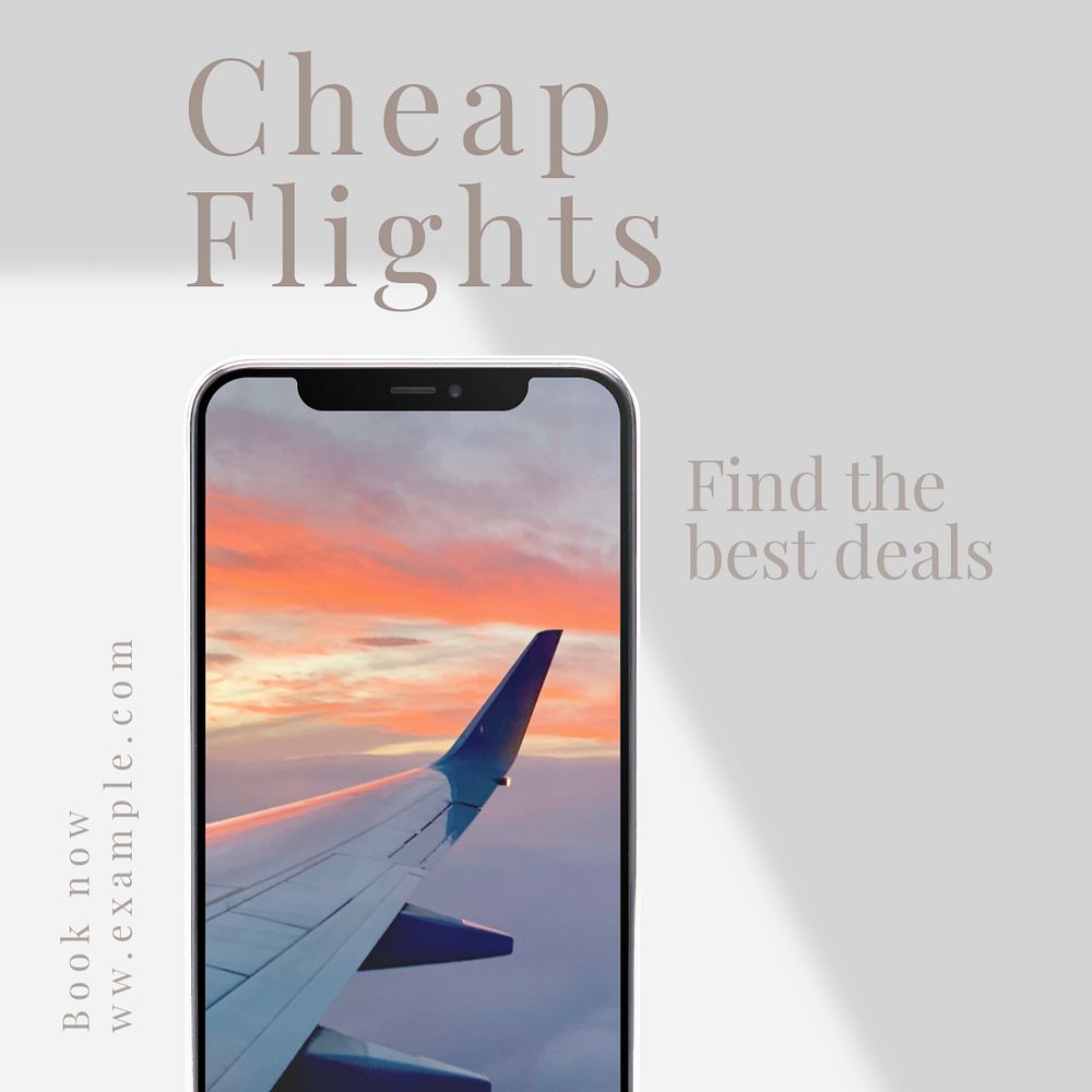 Cheapest flights Instagram post template, editable text