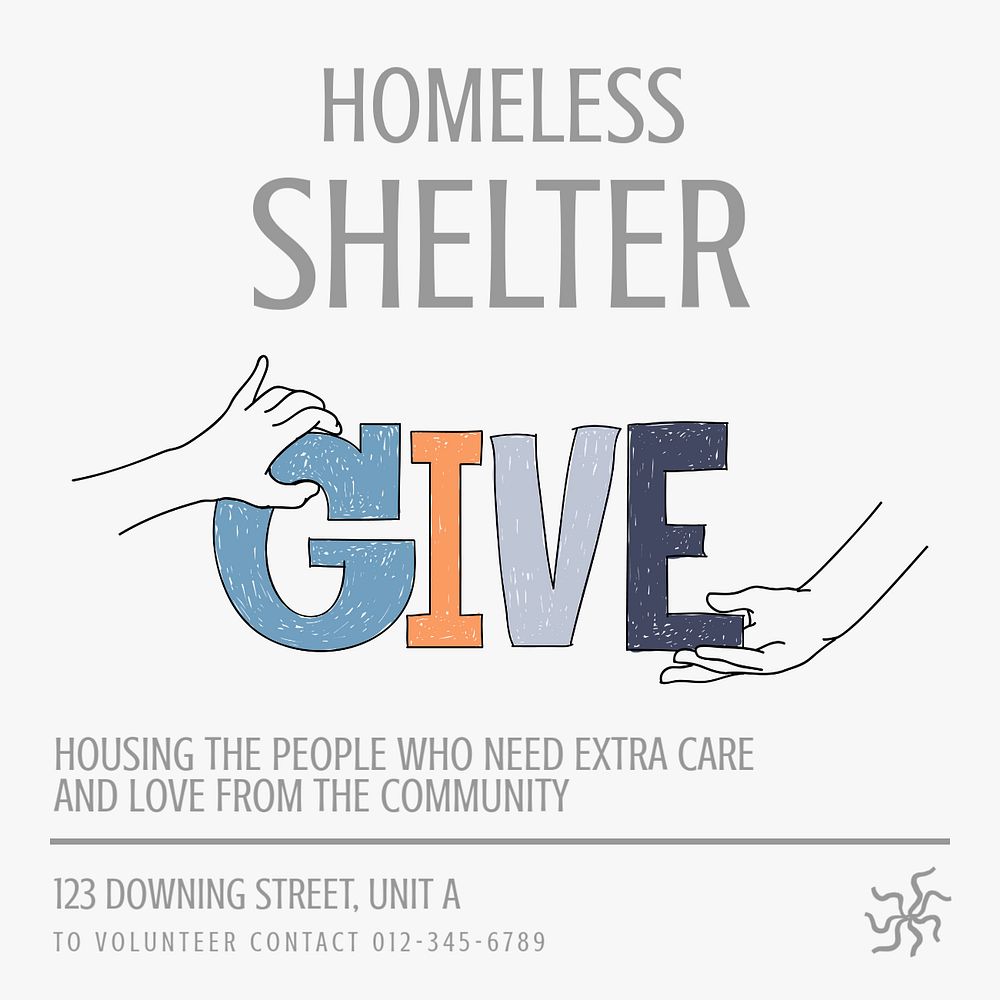 Homeless shelter volunteering Instagram post template, editable text