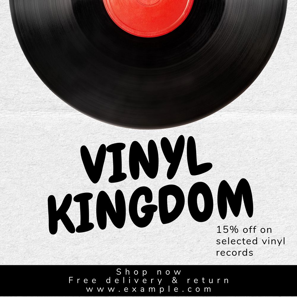 Vinyl record sale Instagram post template, editable text