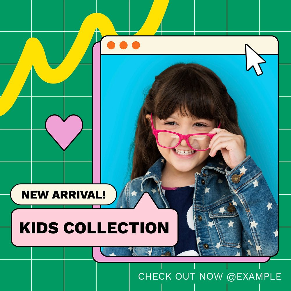 Kids collection Instagram post template, editable text