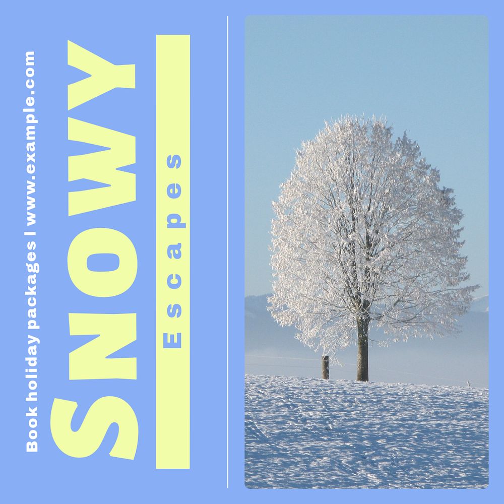 Snowy escapes Instagram post template, editable text