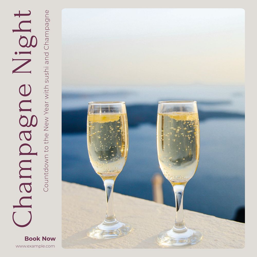 Champagne night Instagram post template, editable text