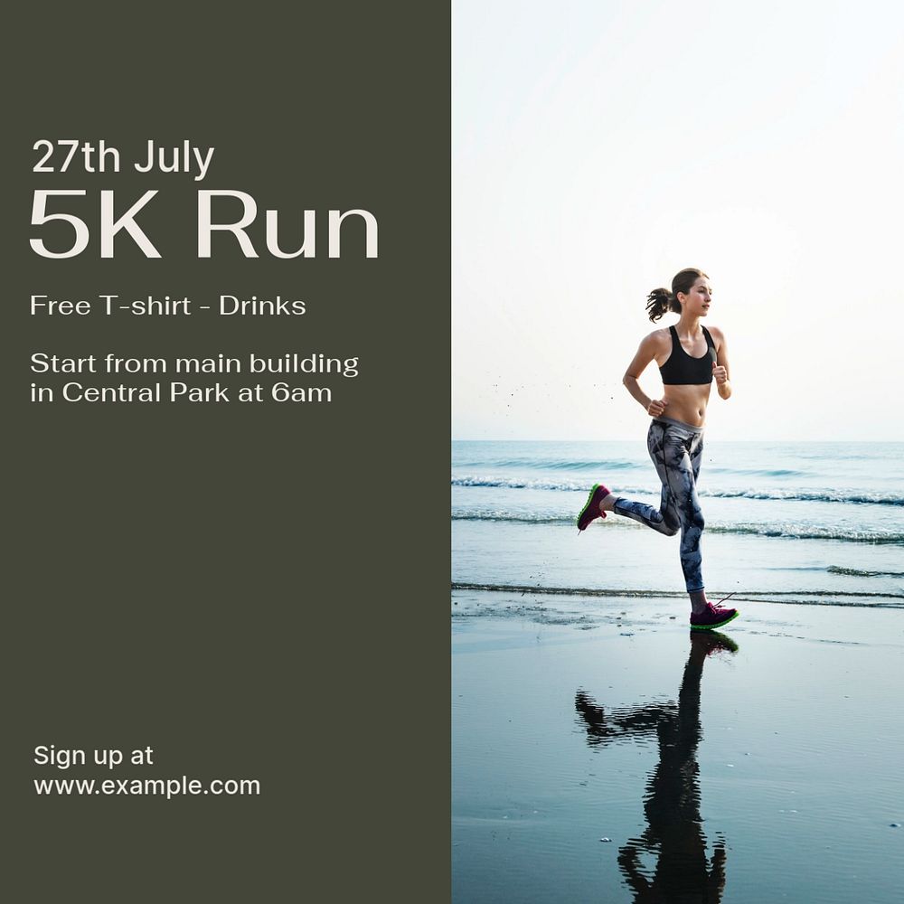 5K Run Instagram post template, editable text