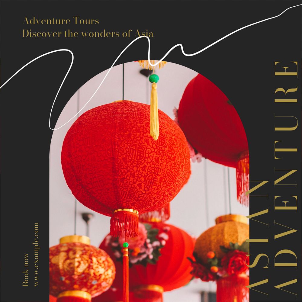 Asian adventure Instagram post template, editable text