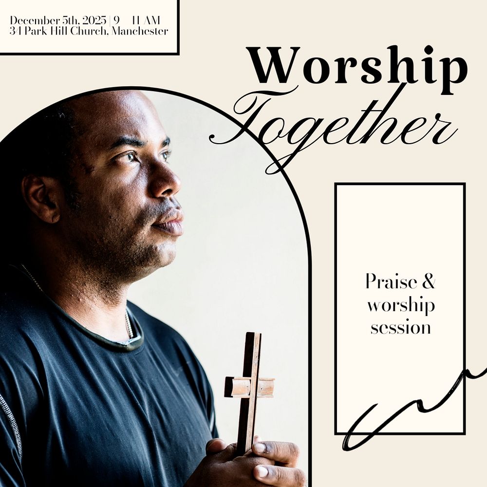 Worship session Instagram post template, editable text