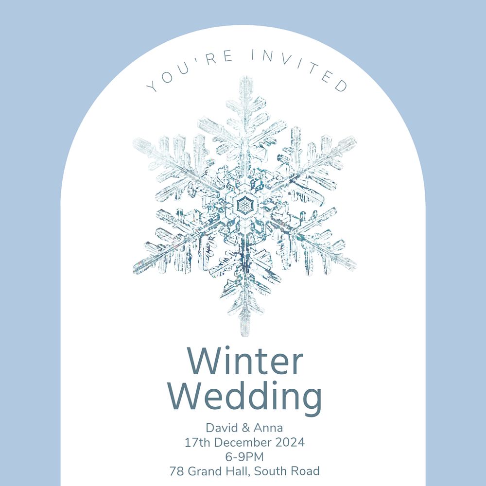 Winter wedding Instagram post template, editable text