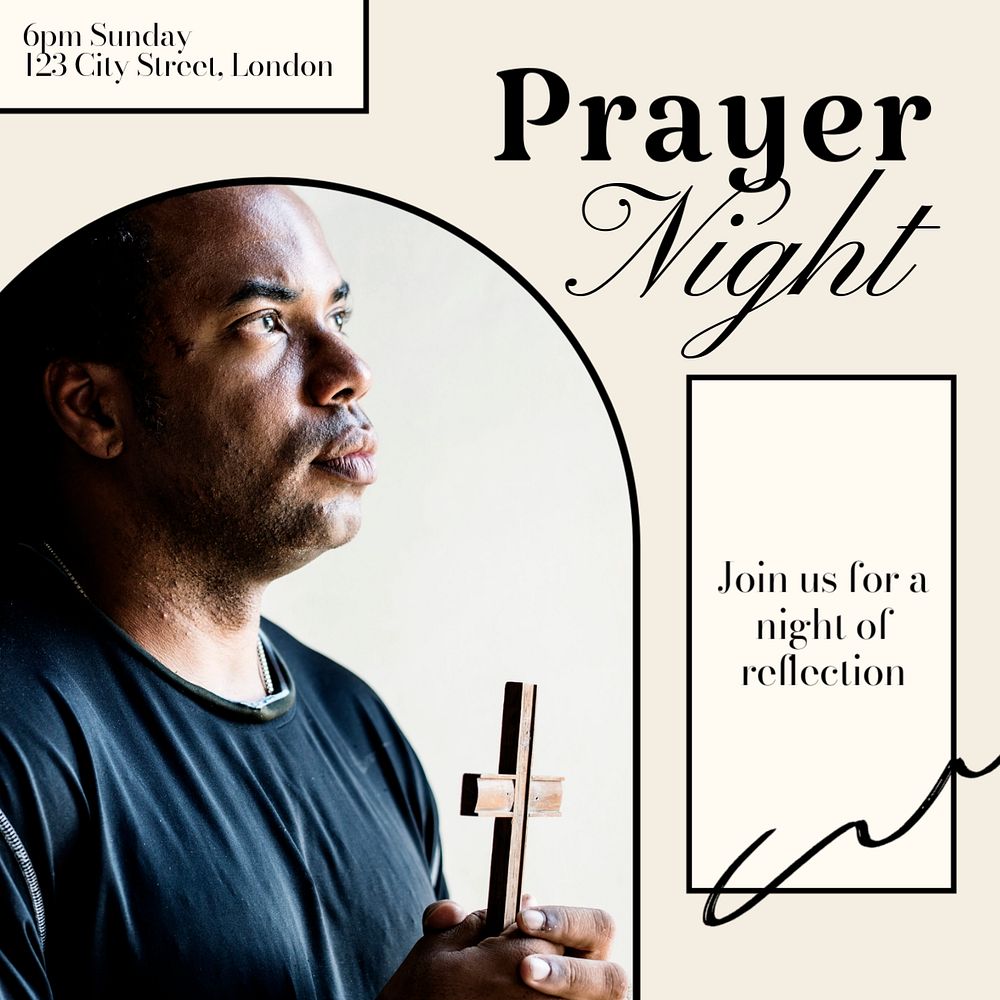 Prayer night Instagram post template, editable text