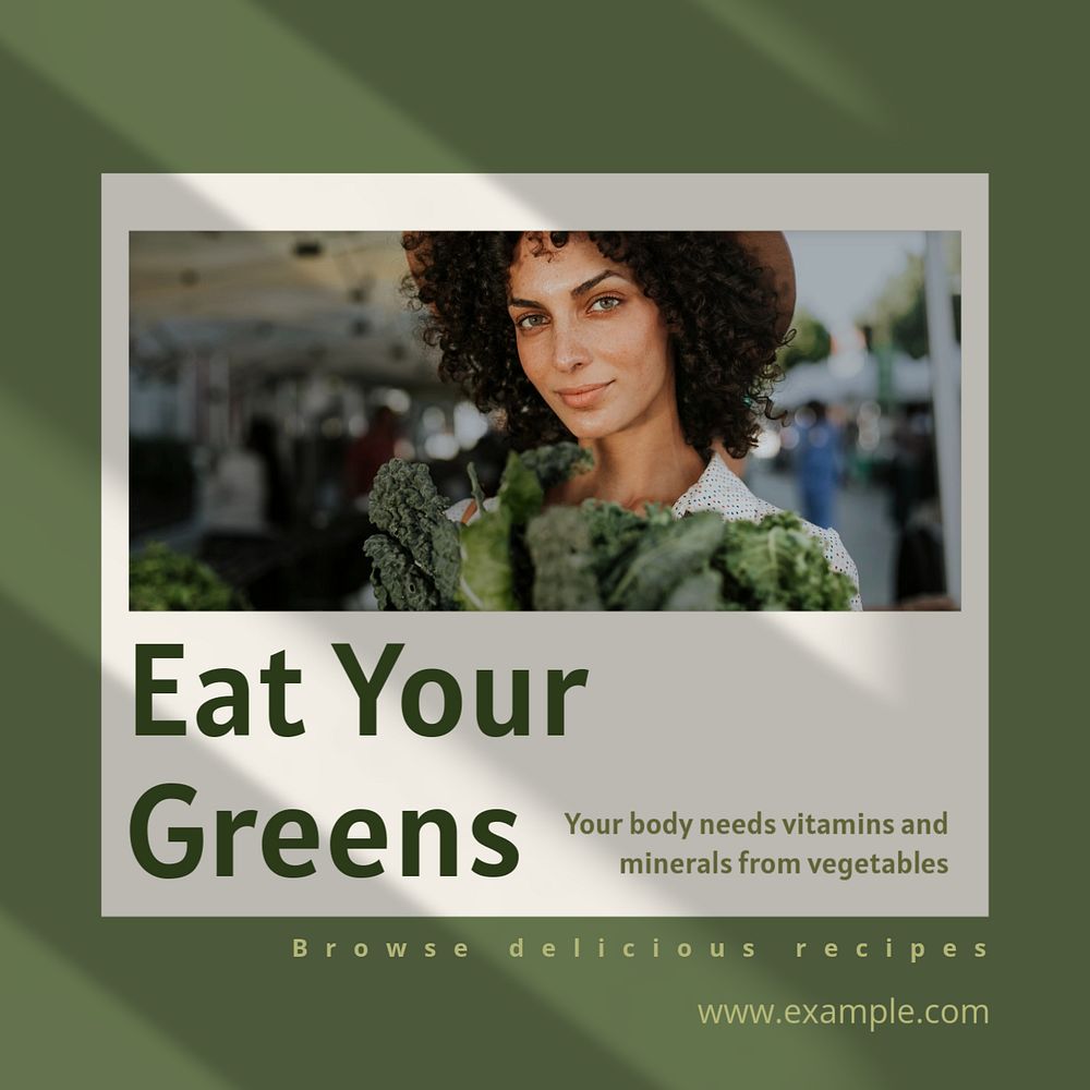 Eat your greens Instagram post template, editable text