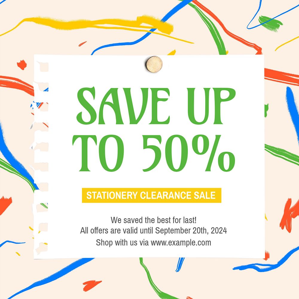 Stationery clearance sale Instagram post template, editable text