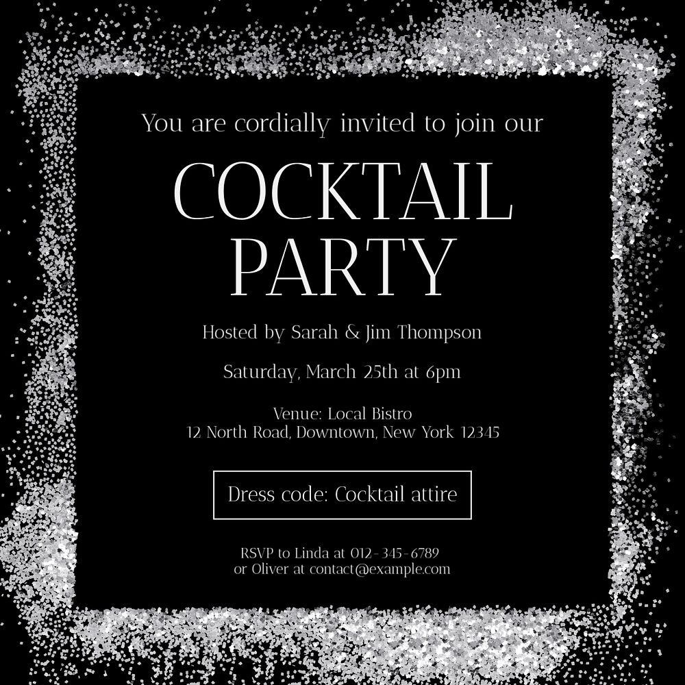 Cocktail party invitation Instagram post template, editable text